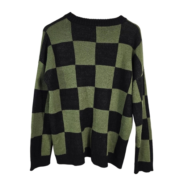 Just Polly Green & Black Checkered Knit Sweater Size L - Picture 2 of 5